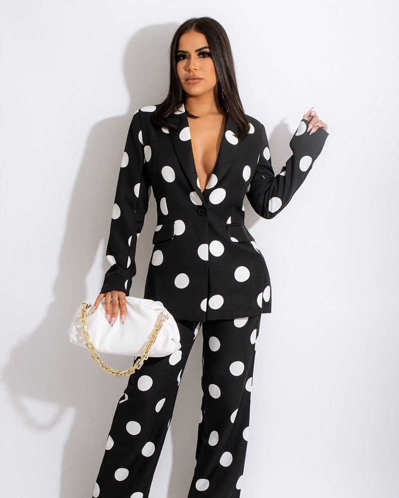 Two-piece casual polka dot printed suit
