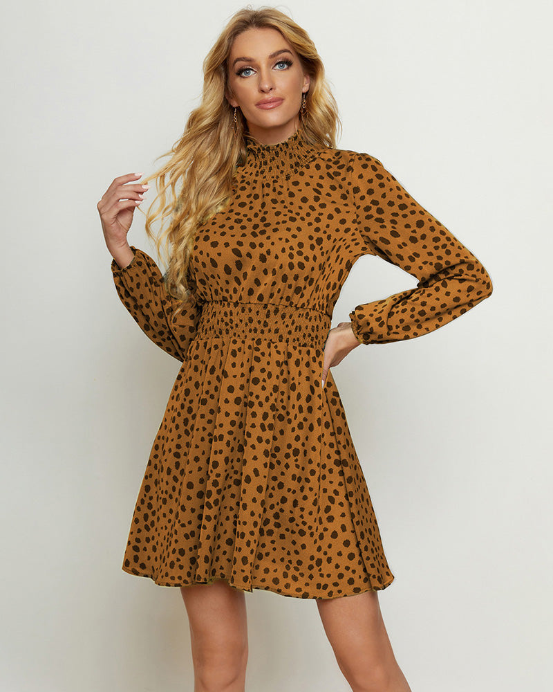 Leopard Print Bishop Sleeve Dress