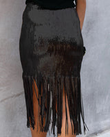 Sequined high waist fringed skirt