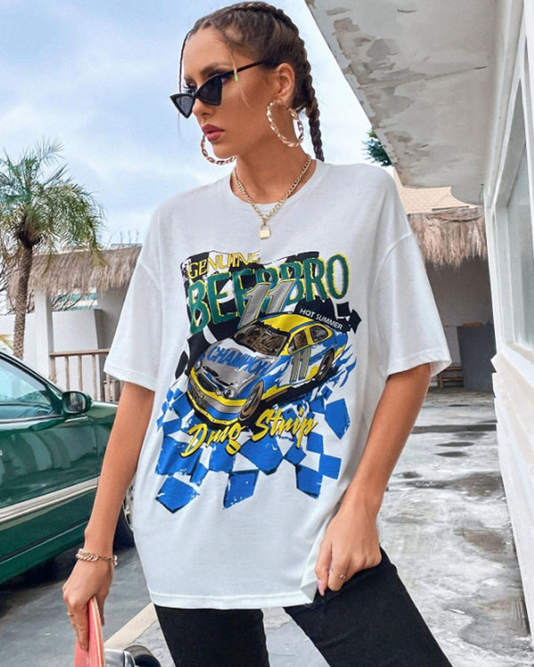 Car And Letter Graphic Oversized Tee