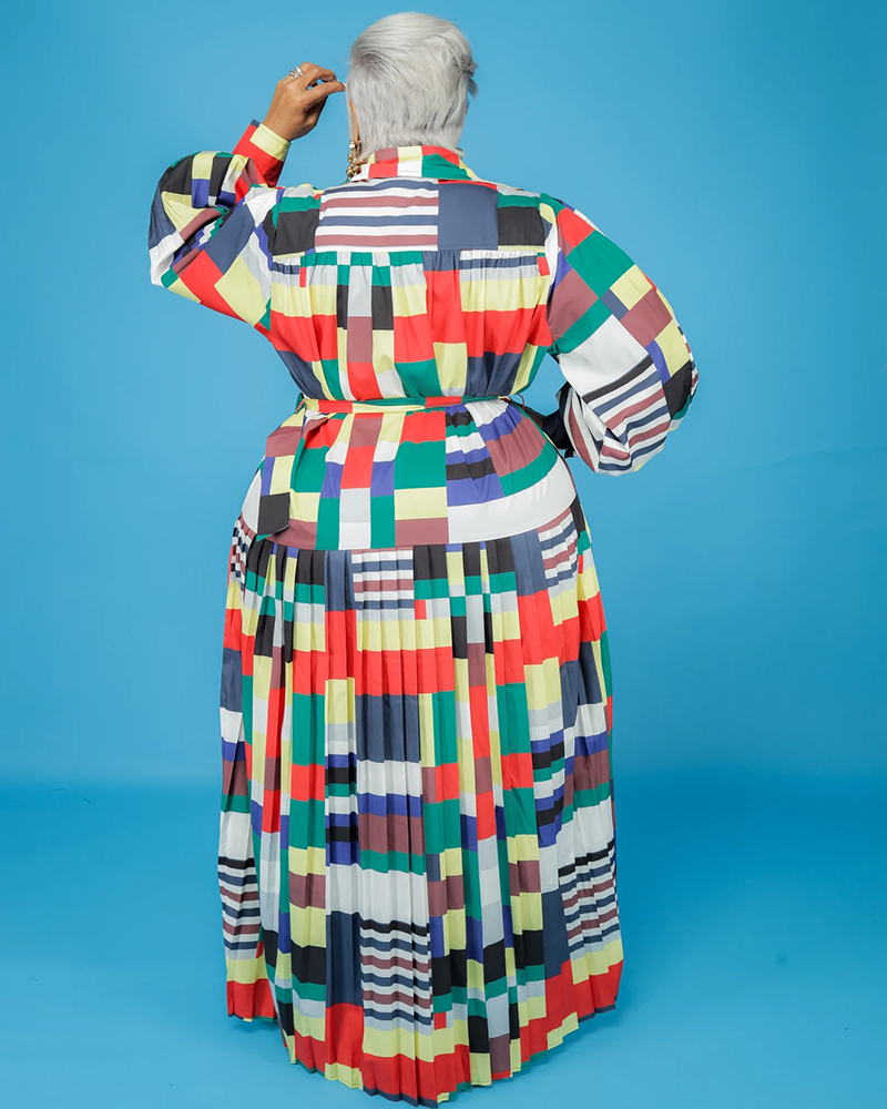 Zuri Color-Block Pleated Dress