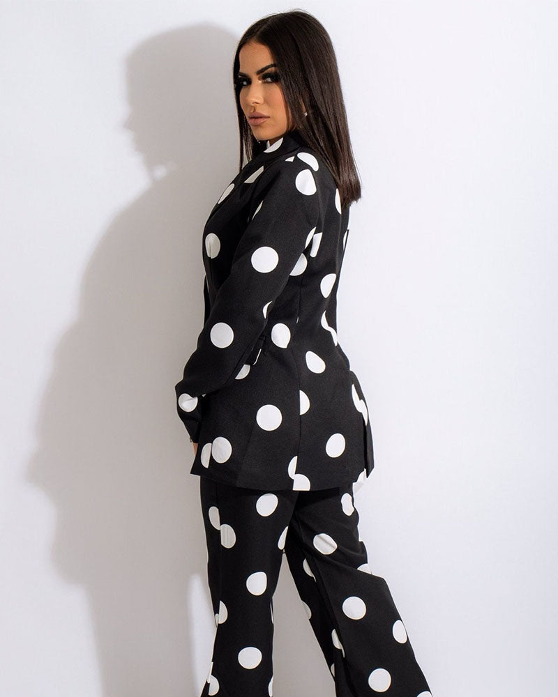 Two-piece casual polka dot printed suit