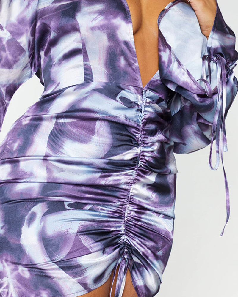 Purple Print drawstring dress