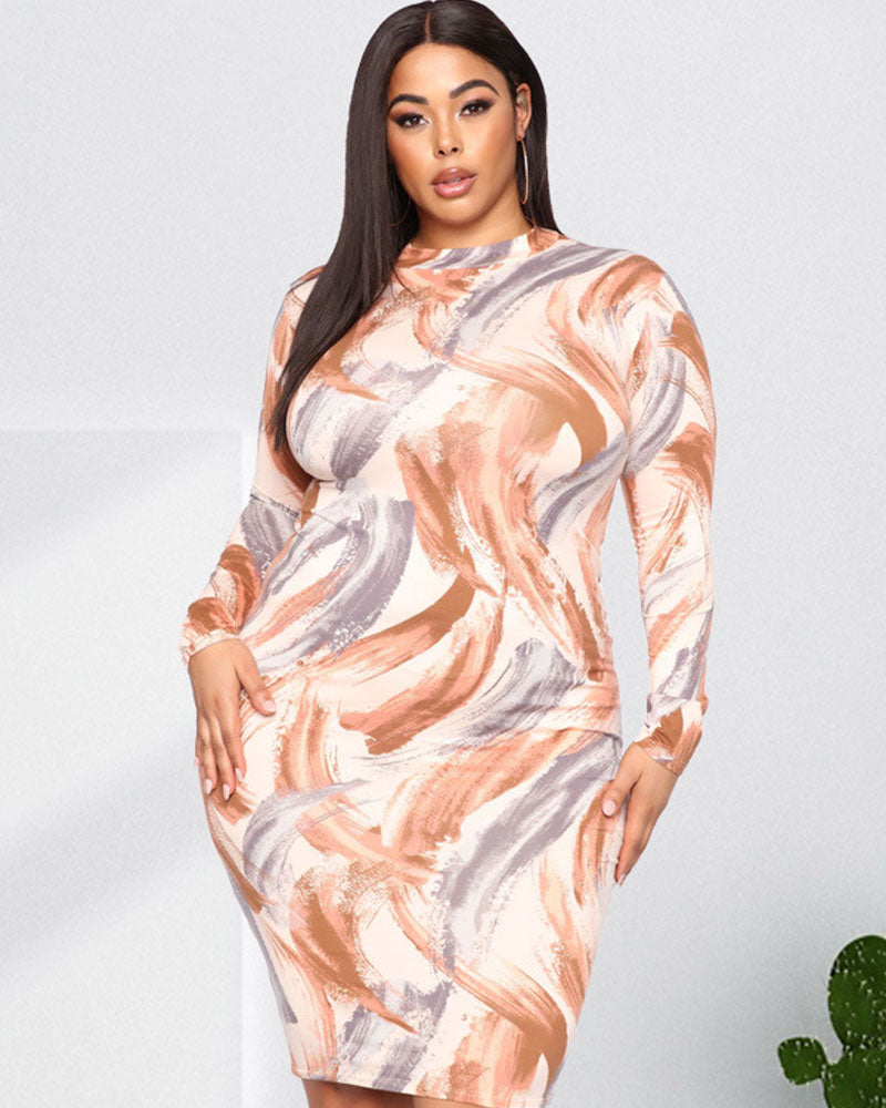 Abstract print round neck dress