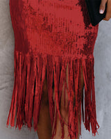 Sequined high waist fringed skirt