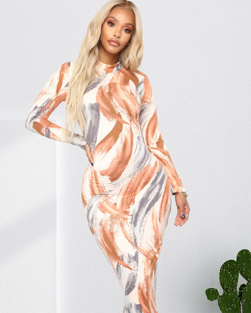 Abstract print round neck dress