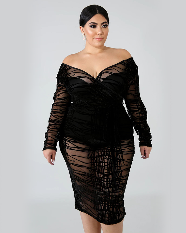 Black Long Sleeve Lace Bodycon Plus Dress - Girlsintrendy, Girls In Trendy