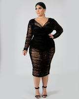 Black Long Sleeve Lace Bodycon Plus Dress - Girlsintrendy, Girls In Trendy