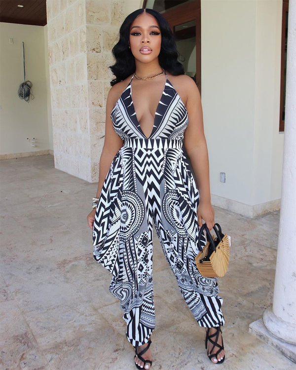 BW Abstract Print Jumpsuit