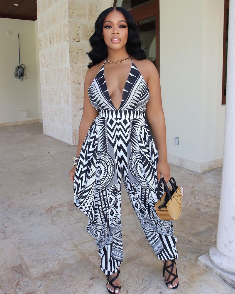 BW Abstract Print Jumpsuit