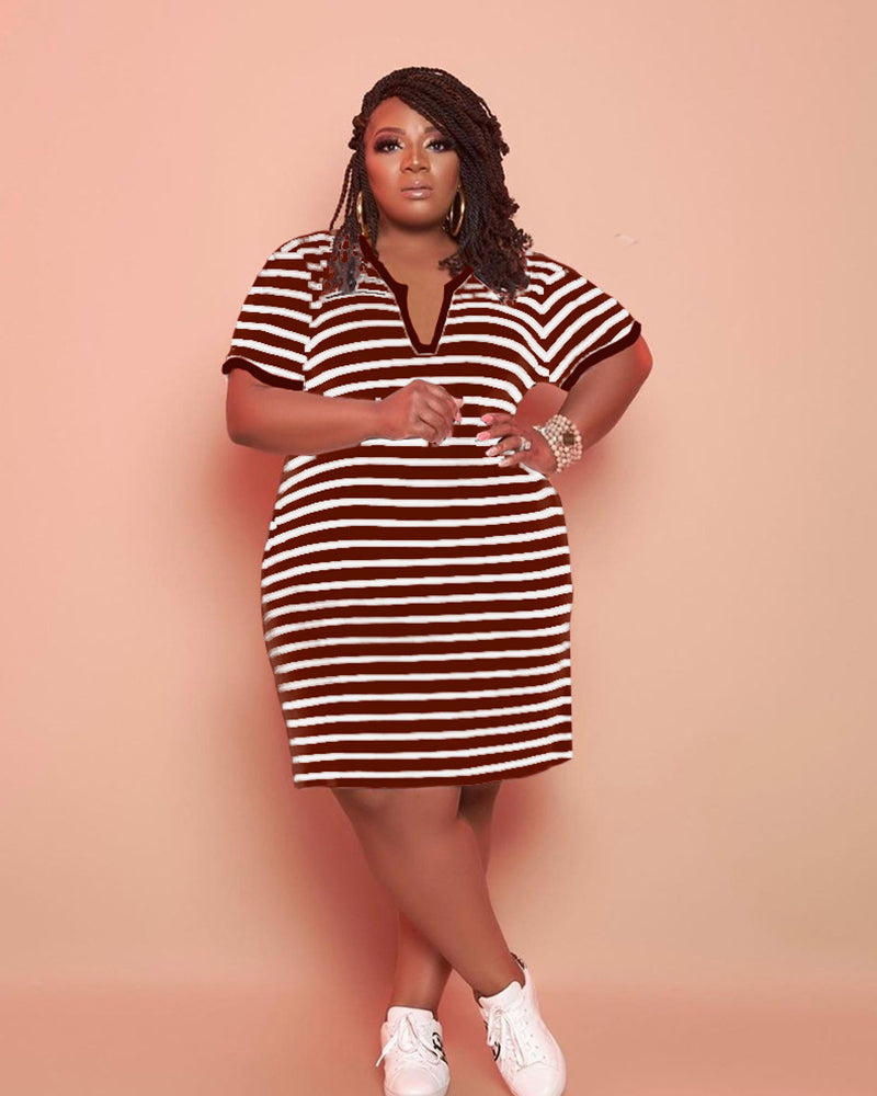 Striped Notched Neck Tee Dress