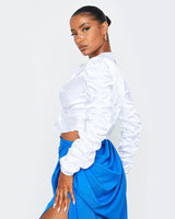 SATIN RUCHED CROPPED SHIRT